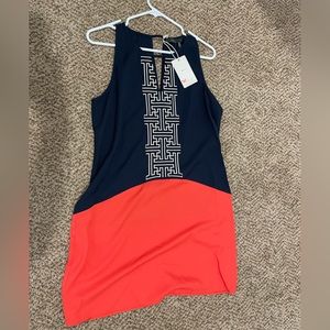 Red, white and blue dress with front detail.